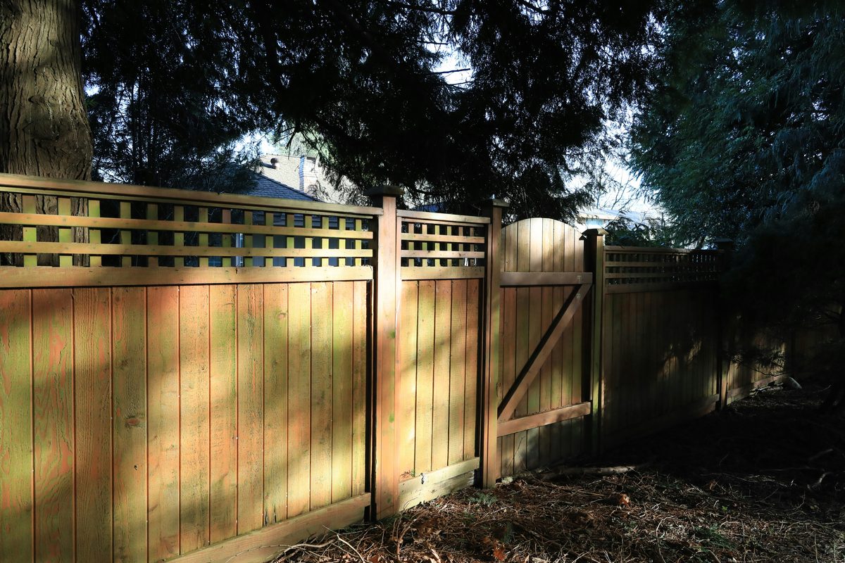 Cedar privacy fence with a gate